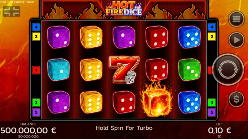 Hot Fire Dice - екран за игра с горящи седмици
